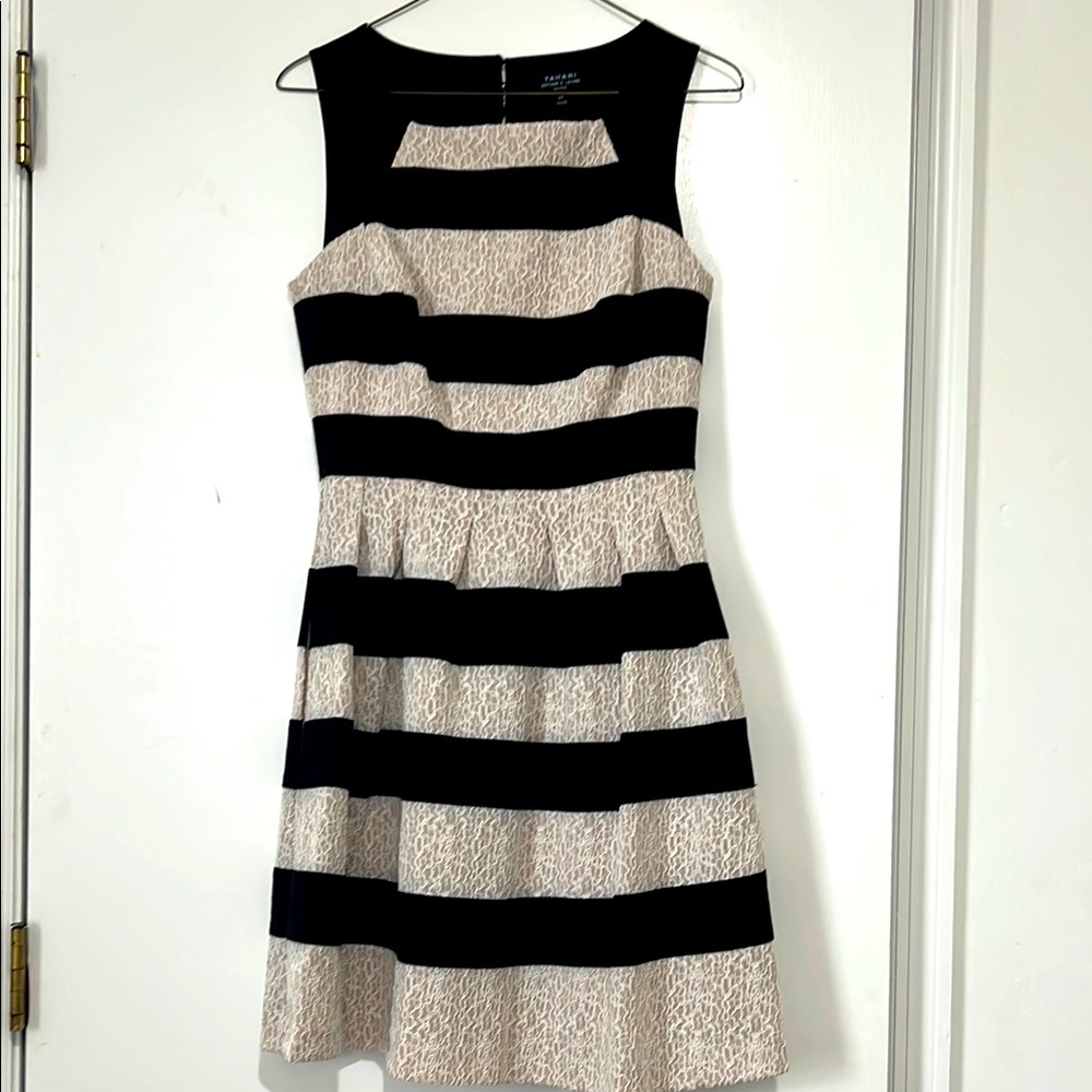 Tahari Black and Cream A-Line Mini Dress